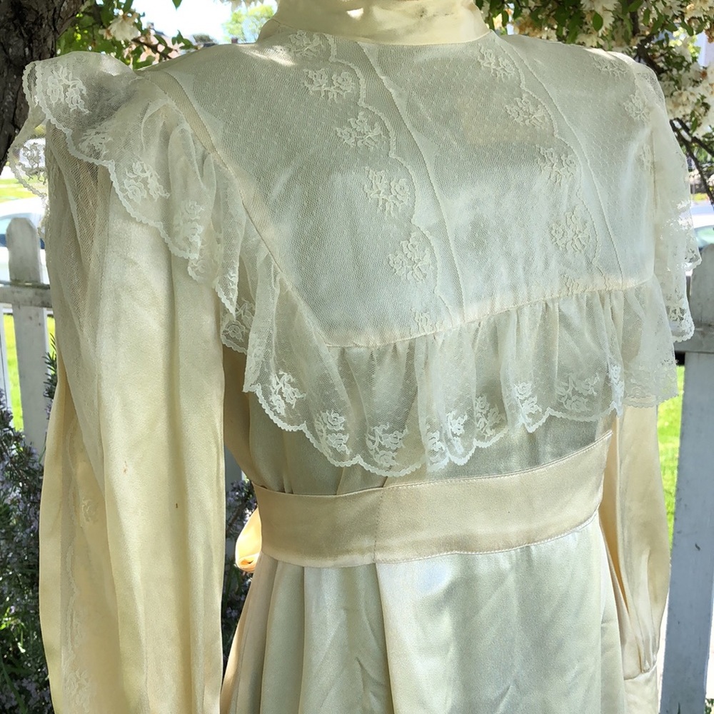 Vintage Gunne Sax satin lace Edwardian Victorian gown wedding gothic dress - Picture 3 of 12